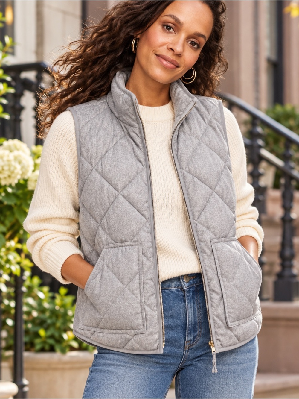 J.Crew Gray Quilted Down Puffer Vest Women’s XS